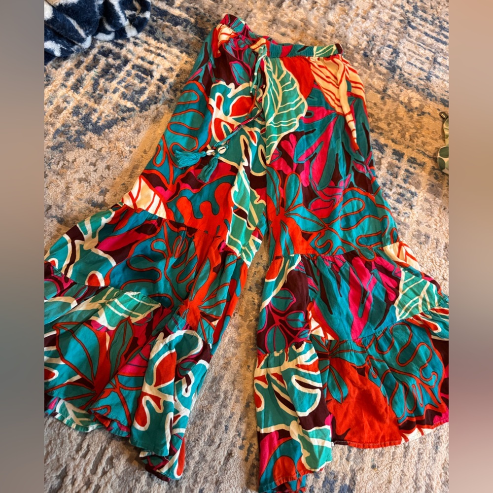 Tropical Print Wide-Leg Pants beachwear